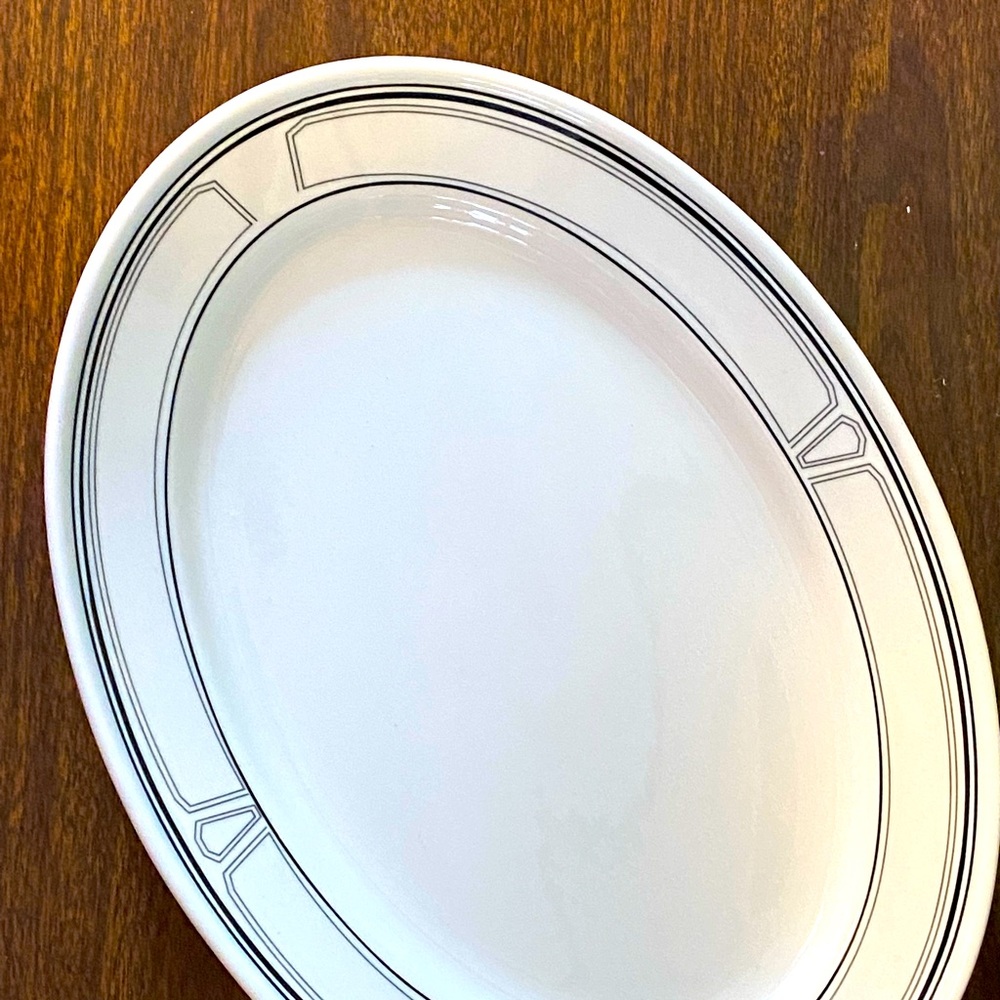 Oneida Porcelain vintage oval Buffalo Platter - in white with Art Deco trim